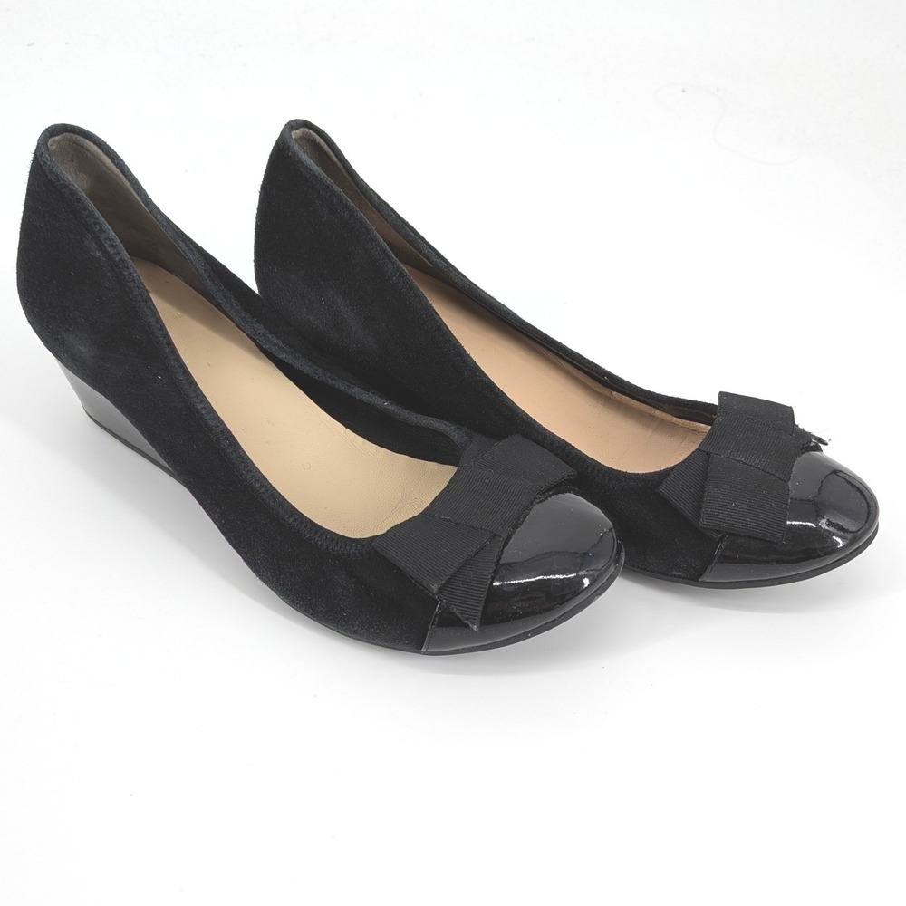 Cole Haan Air Wedge Shoes Women 7 Black Suede Bow Comfort Slip On